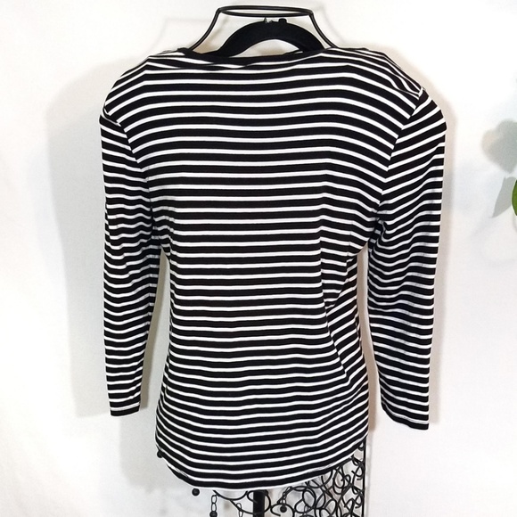 Black and White Stripe Sailor Tie Front Boho Shirt - Picture 3 of 4